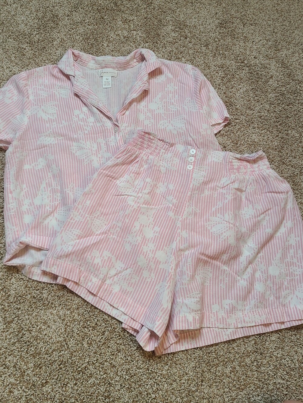 Japna Sleepwear Linen Pajama PJ Set Short Sleeve And Shorts